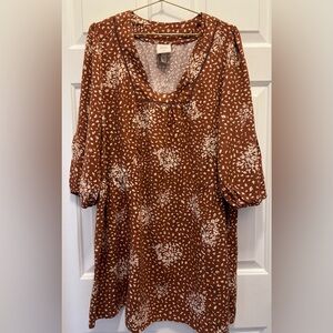 Knox Rose Rust and Cream Floral Tunic Dress | Size XXL